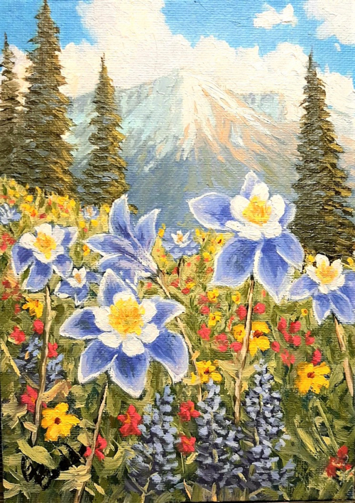 Spring Columbines 7x5 $190 at Hunter Wolff Gallery